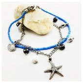Havlit Doğal Taş & Mavi Kesma Boncuk Kadın Yıldız - Deniz Kabuğu Halhal - 3