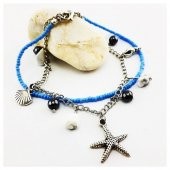 Havlit Doğal Taş & Mavi Kesma Boncuk Kadın Yıldız - Deniz Kabuğu Halhal - 5