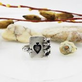 Gümüş Kaplama Ayarkanabilir Erkek İskambil Kağıdı Yüzük - 1