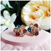 Altın Kaplama Kadın Zirkon Taş Renkli Papatya Küpe - 1