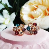 Altın Kaplama Kadın Zirkon Taş Renkli Papatya Küpe - 2