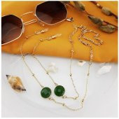 Altın Kaplama Yeşil Akik Doğal Taş Kadın Gözlük Zinciri thumbnail 1