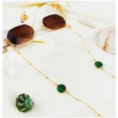 Altın Kaplama Yeşil Akik Doğal Taş Kadın Gözlük Zinciri thumbnail 2