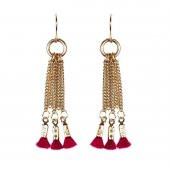 Altın Kaplama Kadın Sallantılı Zincir Püsküllü Küpe - 1