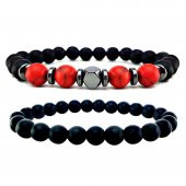 Kırmızı Turkuaz & Oniks & Hematit Erkek Doğal Taş Bileklik - 1