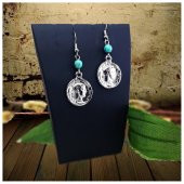 Turkuaz Doğal Taş Kadın Madalyon Küpe - 1