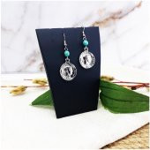 Turkuaz Doğal Taş Kadın Madalyon Küpe - 2