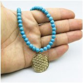 Altın Kaplama Yaşam Çiçeği Kadın Turkuaz Doğal Taş Kolye - 1