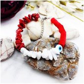 Sedef & Mercan Doğal Taş Kadın Nazar Boncuklu Fimo Bileklik - 2