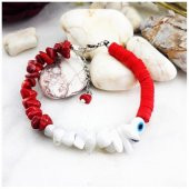 Sedef & Mercan Doğal Taş Kadın Nazar Boncuklu Fimo Bileklik - 4