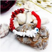 Sedef & Mercan Doğal Taş Kadın Nazar Boncuklu Fimo Bileklik - 5