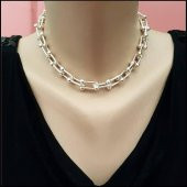 Gümüş Kaplama  Kadın Kalın Zincir Kolye - 3