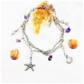 Ametist Doğal Taş Deniz Kabuğu Kadın Çoklu Zincir Halhal - 1