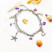 Ametist Doğal Taş Deniz Kabuğu Kadın Çoklu Zincir Halhal - 2