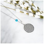 Gümüş Kaplama Nazar Boncuklu Kadın Yaşam Çiçeği Kolye - 3