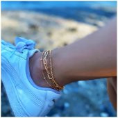 Altın Kaplama Zincir Çoklu Kadın Halhal - 1