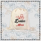 Doktor Melek (Steteskop) Tasarımlı Büzgülü Bez Çanta - 1
