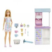 Barbie Dondurma Dükkanı Oyun Seti HCN46, 30 cm sarışın bebek, 2 kutu oyun hamuru, 2 kase, 2 külah, 3 dekoratif dondurma süsü, 2 kaşık ve kasa, 3 yaş ve üzeri - 1