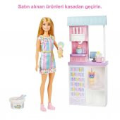 Barbie Dondurma Dükkanı Oyun Seti HCN46, 30 cm sarışın bebek, 2 kutu oyun hamuru, 2 kase, 2 külah, 3 dekoratif dondurma süsü, 2 kaşık ve kasa, 3 yaş ve üzeri - 5