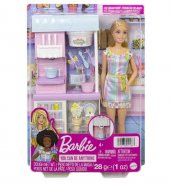 Barbie Dondurma Dükkanı Oyun Seti HCN46, 30 cm sarışın bebek, 2 kutu oyun hamuru, 2 kase, 2 külah, 3 dekoratif dondurma süsü, 2 kaşık ve kasa, 3 yaş ve üzeri - 6