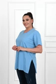 Kadın V Yaka Yırtmaçlı Büyük Beden T-shirt 1199-22 - 5