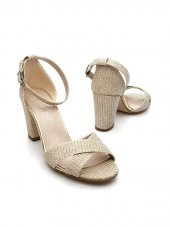 Goldstep 157 Kadın Çapraz Simli 7cm Kalın Topuk Tekbant Ayakkabı - 2