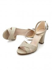 Goldstep 157 Kadın Çapraz Simli 7cm Kalın Topuk Tekbant Ayakkabı - 4