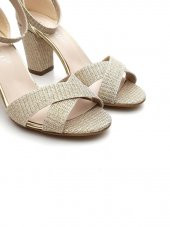 Goldstep 157 Kadın Çapraz Simli 7cm Kalın Topuk Tekbant Ayakkabı - 6