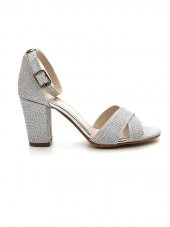 Goldstep 157 Kadın Çapraz Simli 7cm Kalın Topuk Tekbant Ayakkabı - 10