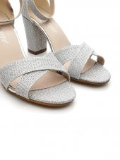 Goldstep 157 Kadın Çapraz Simli 7cm Kalın Topuk Tekbant Ayakkabı - 11