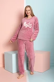 Nisanca Tam Peluş Kışlık Kadın Pijama Takımı- Polar Yılbaşı Pijaması - 11
