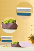 3'lü 3 Renk Storage Kahvaltılık Çerez Meyve Saklama Kabı 600 ml Peynir Zeytin Kutusu Çerezlik - 1