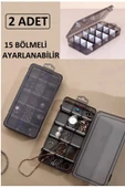 2'li Füme 15 Bölme Ayarlanabilir Düzenleyici Takı Kolye Boncuk Ilaç Küpe Yüzük Kutusu Organizer - 1