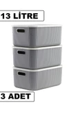 3 Adet Storage 13 Lt Gri Dolap Düzenleyici Kutu Çorap Kıyafet Kapaklı Ayakkabı Bot Saklama Kabı - 1