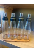 5 Parça Damlatmaz Akıllı Ahşap Standlı Cam Yağlık-sirke-limon Seti 720 ml - 5