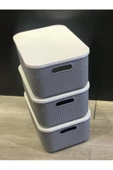 3 Adet Storage 13 Lt Gri Dolap Düzenleyici Kutu Çorap Kıyafet Kapaklı Ayakkabı Bot Saklama Kabı - 3