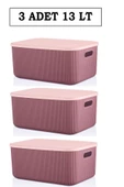 3 Adet 13 Lt Mor Saklama Kabı Dolap Içi Düzenleyici Kapaklı Kutu Saklama Kutusu - 2