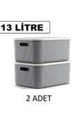 2 Adet Gri 13 Lt Oyuncak Saklama Hobi Kutusu Storage Düzenleyici Kapaklı Saklama Kutusu Anaokulu - 1