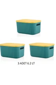 3 Adet Storage 6lt Yeşil Çok Amaçlı Dolap Içi Düzenleyici Kapaklı Kutu, Dekoratif Kutusu - 2