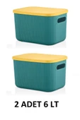 2 Adet Storage 6 Lt Yeşil Çok Amaçlı Dolap Içi Düzenleyici Kapaklı Kutu Saklama Kutusu - 2