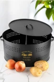 Lüx Bölmeli Siyah Metal Patates Soğanlık 6 Lt Sebzelik Saklama Kabı Ve Soğan Kovası thumbnail 2
