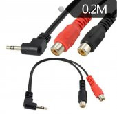 90 Derece 3.5 mm Stereo Erkek to 2 RCA Dişi Kablo - 20 cm - 1