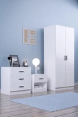 ABETE MOBİLYA 2 Kapılı Geniş Gardırop Komodin 3 Çekmeceli Şifonyer Takım / Beyaz - 1