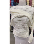 MERSERİZE BAYAN BALIKÇI YAKA KAZAK BEYAZ - 2