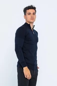 Erkek Regular Fit Düz Renk Fermuarlı Renkli Yaka Pamuklu Triko Kazak - 10