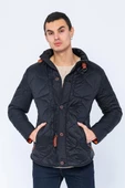 Erkek Slim Fit Dik Yaka Fermuarlı Düğmeli Cepli Kalın Kapitone Şişme Mont - 5