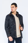 Erkek Slim Fit Dik Yaka Fermuarlı Düğmeli Cepli Kalın Kapitone Şişme Mont - 6