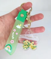 İçi Sulu Yıldızlı Yüzen Çiçekli Anahtarlık Çanta Süsü Oyuncak 12433 thumbnail 2