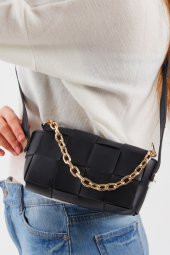 Kadın Siyah Örgülü Deri Zincir Detaylı Bel ve Kol Çantası - 3