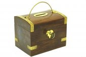 Kumbara Kilitli Ahşap Kutu Kumbara Hediyelik thumbnail 2